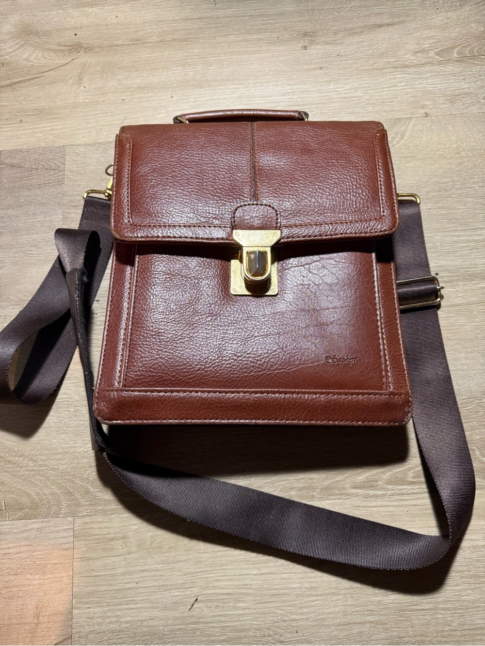 Leather Crossbody Messenger Bag in Brown